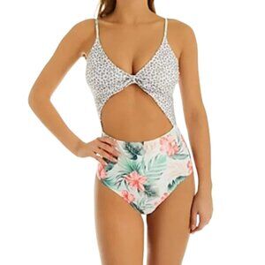 NWT Hot Water Leopard Hibiscus Floral Tropical Print Monokini Sz. S